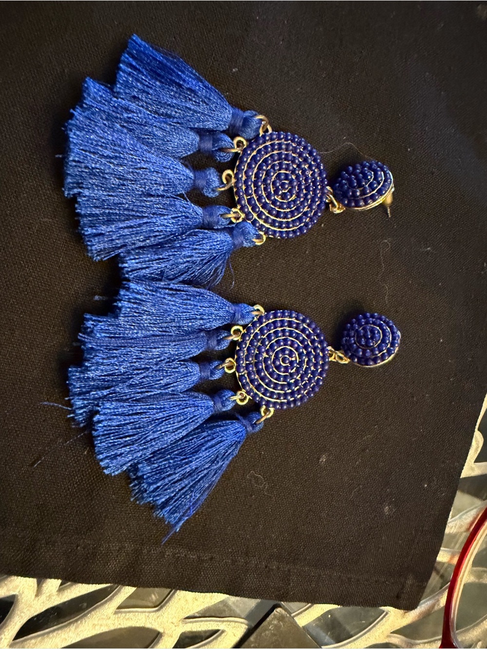 Blue and red Tassel Statement Earrings - Women Jewelry